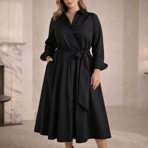 Pari Passu Black Shirt Dress Size 24 3X C8 Luxury NWOT Modern Minimalist Midi
